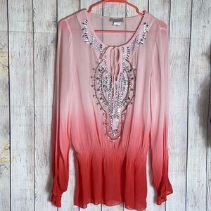 Ludi Top Victoria’s secret sheer chiffon Disco beaded cover up tunic Boho
